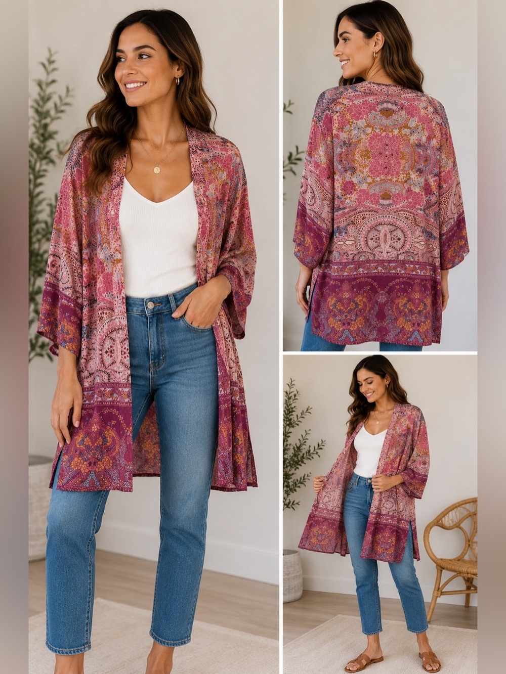 Soft Surroundings Boho Paisley Open Front Kimono Cardigan XS